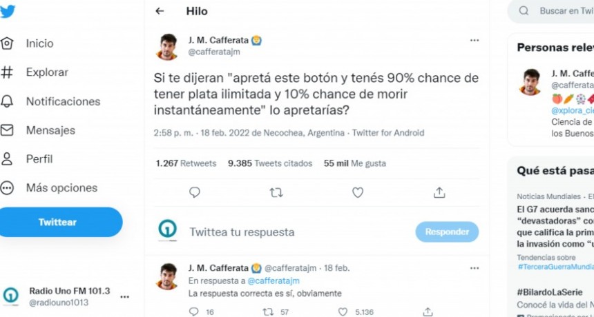 &iquest;Apretar&iacute;as o no un bot&oacute;n que te da un 90% de dinero ilimitado y un 10 % de muerte instant&aacute;nea?