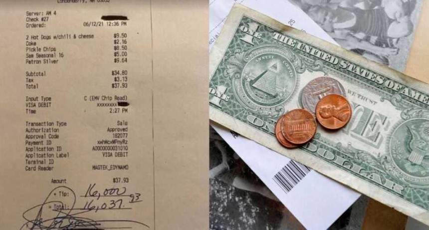 Un hombre dej&oacute; una propina de m&aacute;s de 16 mil d&oacute;lares por dos panchos