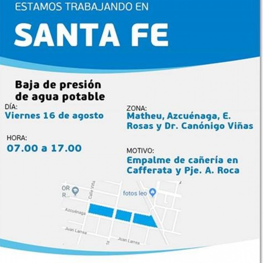 Baja presi&oacute;n de agua potable en Barrio Acer&iacute;a