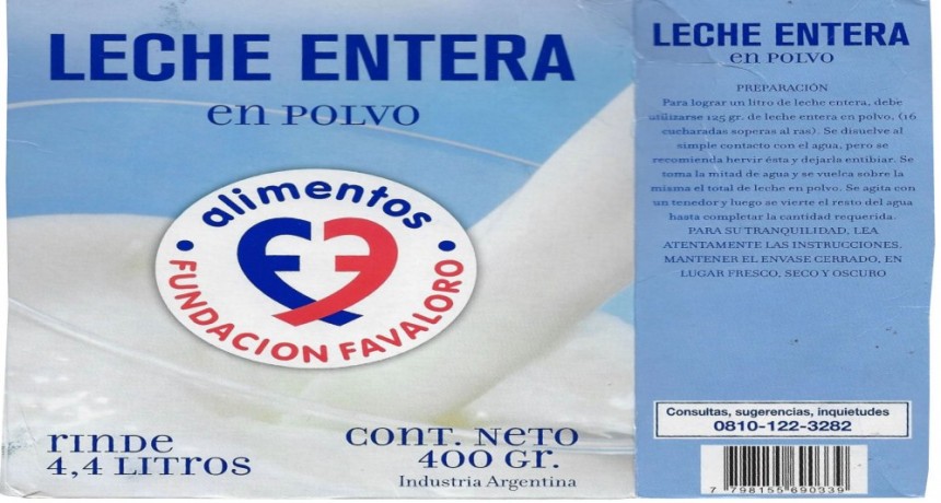 La Assal prohibi&oacute; la venta de Leche Entera en Polvo marca Fundaci&oacute;n Favaloro