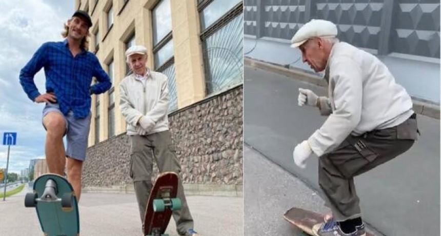 Un ruso de 73 a&ntilde;os muestras sus habilidades con el skate