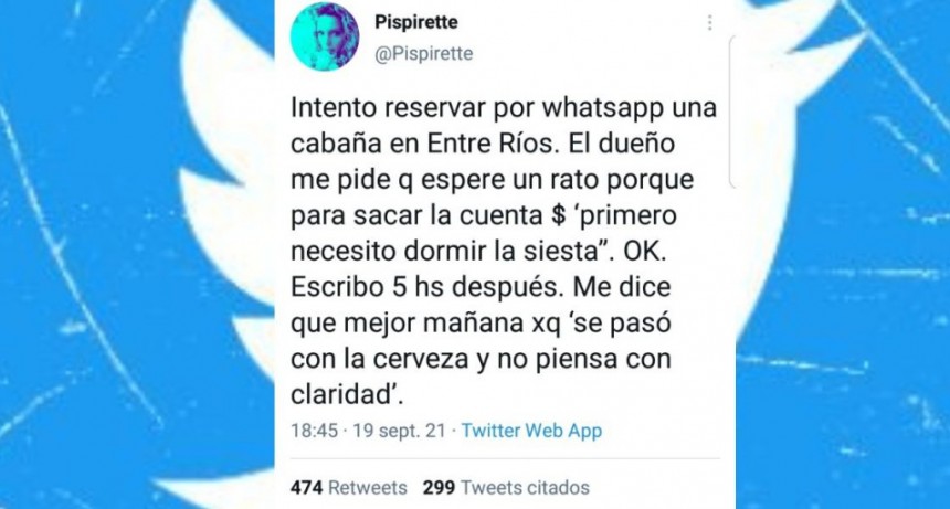 Una mujer intent&oacute; reservar una caba&ntilde;a entrerriana pero la respuesta no fue la esperada