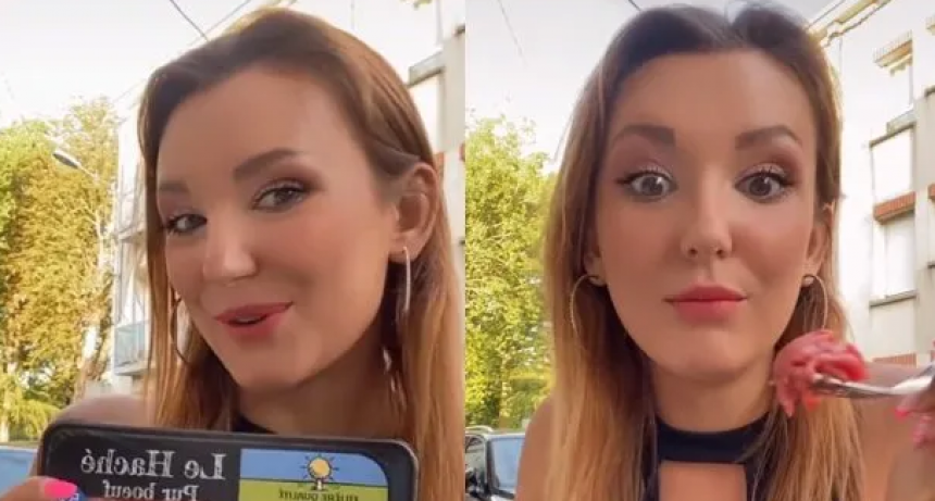 Francesa se filma comiendo carne cruda