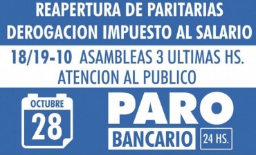 La Bancaria dispuso la retenci&oacute;n de tareas para ma&ntilde;ana y el mi&eacute;rcoles