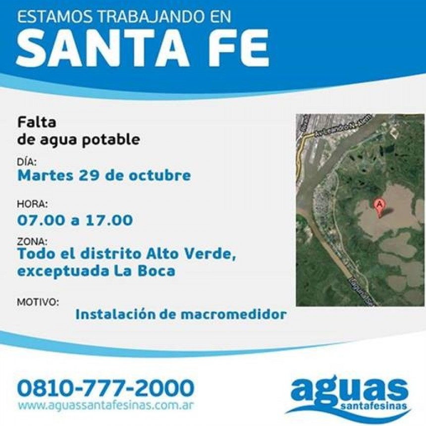 Corte de agua programado para este martes en Alto Verde