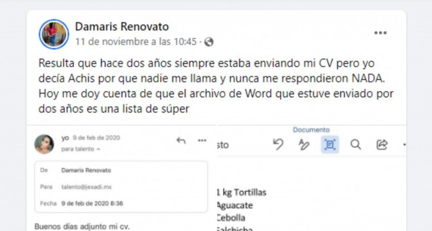 Envi&oacute; su curriculum durante dos a&ntilde;os sin darse cuenta que era la lista del supermercado