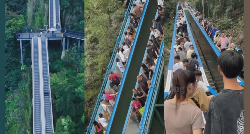 Escalera mec&aacute;nica para subir una monta&ntilde;a en China
